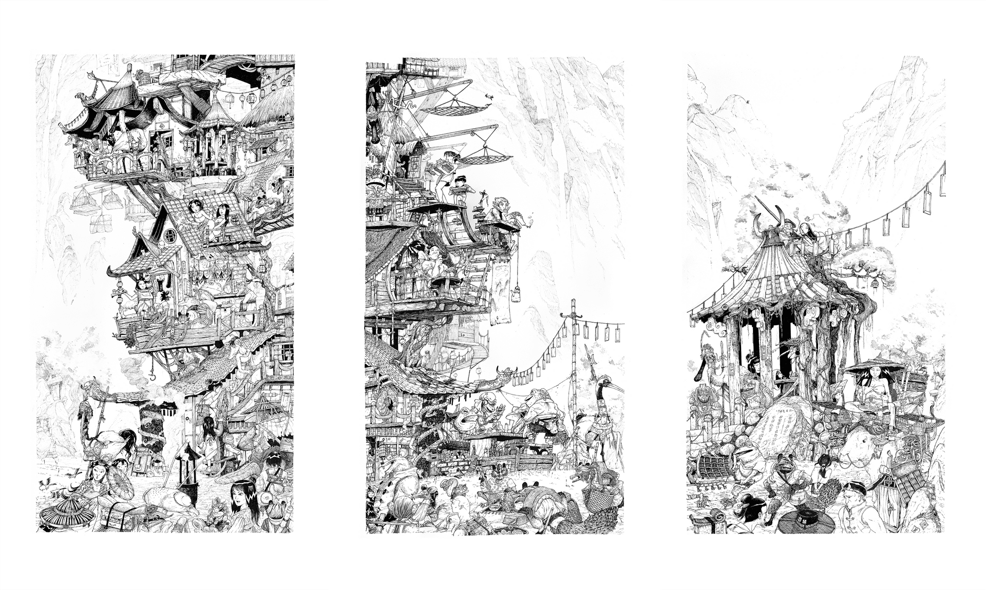 &quot;The Longclaw Teahouse&quot; triptych.